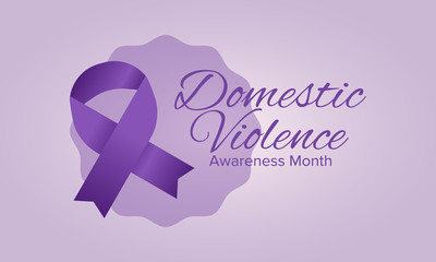 Domestic Violence Awareness Month in October. Celebrate annual in United States. Awareness purple ribbon. Day of Unity. Prevention campaign. Stop women abuse. Poster, banner and background. Vector