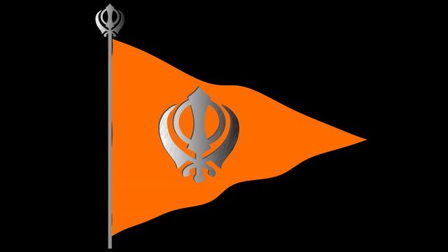  Orange Sikh flag with the image of silver Khanda - the main symbol of Sikhism, transparent background, video, alpha channel, 4K
