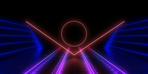 3D abstract background with neon lights. neon tunnel.3d illustration