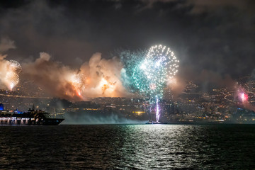 Fireworks show on New Year's Eve night in Funschal Madeira