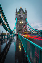 Fototapeta na wymiar Light trails at the Tower Bridge in London