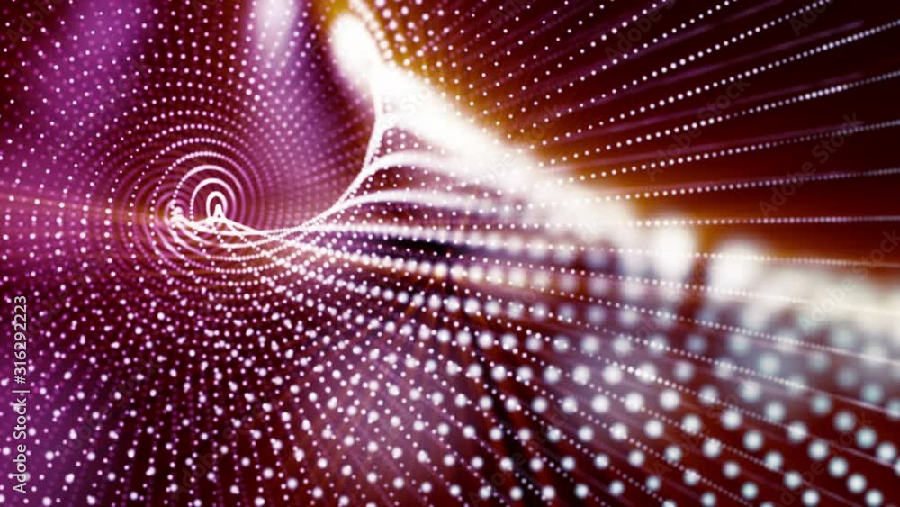 Poster abstract background from animated blue-violet glowing particles. 3d render
