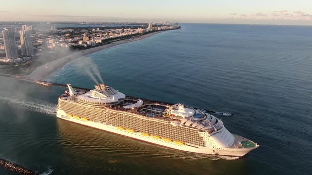 Symphony of the Seas, largest ship in the world leaving Port of Miami
