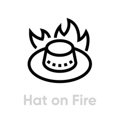 Australian Hat on Fire Abstract logo vector icon. Editable line