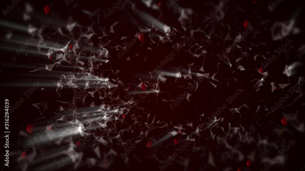 Poster abstract geometric design with plexus effect illuminating on dark background. and red blood cells fa