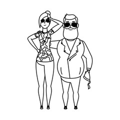 motorcyclist man with military woman characters