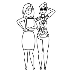 young woman with military clothes and businesswoman