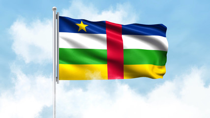 Central African Republic Flag Waving with Clouds Sky Background