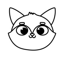cute animal fox face cartoon on white background thick line