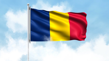 Chad Flag Waving with Clouds Sky Background
