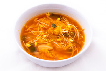 Kimchee and bean sprout soup which is called kimchee kongnamul guk in Korean