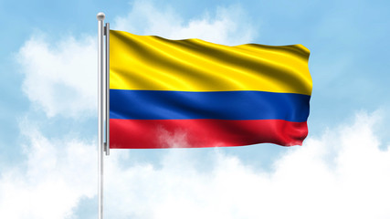 Fototapeta na wymiar Colombia Flag Waving with Clouds Sky Background