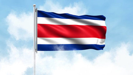 Fototapeta na wymiar Costa Rica Flag Waving with Clouds Sky Background