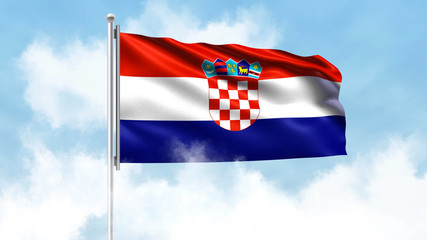 Croatia Flag Waving with Clouds Sky Background
