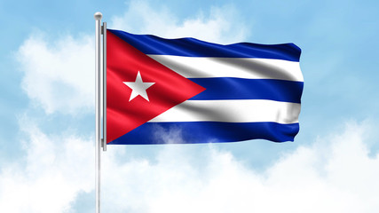 Fototapeta na wymiar Cuba Flag Waving with Clouds Sky Background