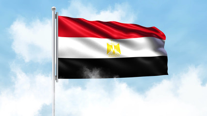 Egypt Flag Waving with Clouds Sky Background