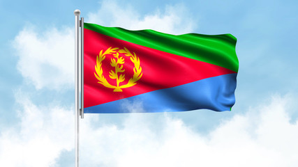 Eritrea Flag Waving with Clouds Sky Background