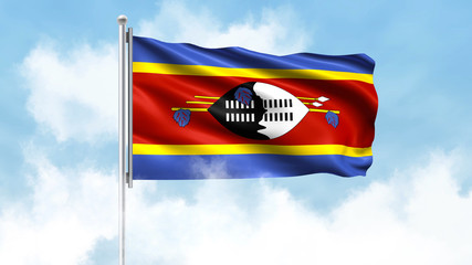 Eswatini Flag Waving with Clouds Sky Background