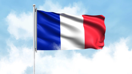 France Flag Waving with Clouds Sky Background