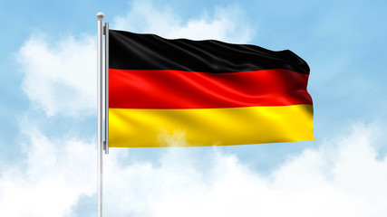 Germany Flag Waving with Clouds Sky Background