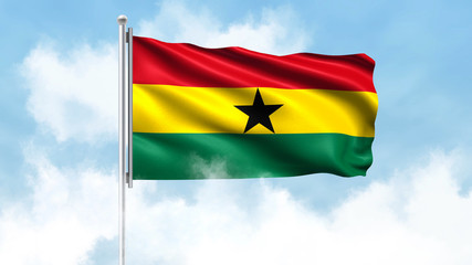Ghana Flag Waving with Clouds Sky Background