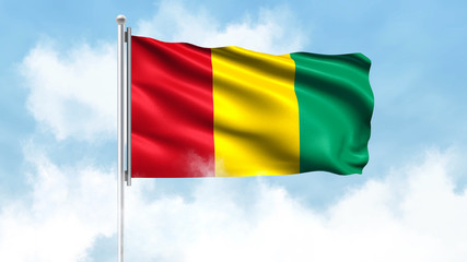 Guinea Flag Waving with Clouds Sky Background