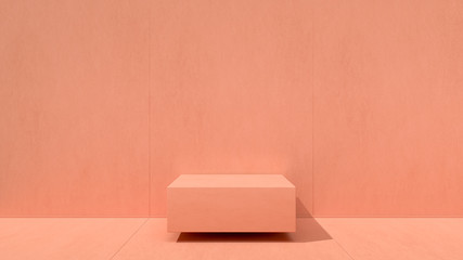 Minimal pastel orange pink architectural background with wall and floor on sunny day and shadow, 3d rendering