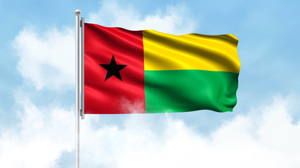 Fototapeta na wymiar Guinea-Bissau Flag Waving with Clouds Sky Background