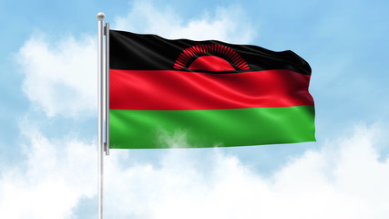 Malawi Flag Waving with Clouds Sky Background