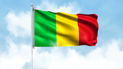 Mali Flag Waving with Clouds Sky Background