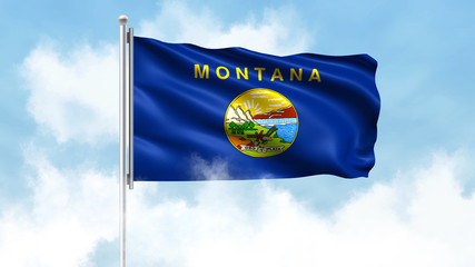 Montana Flag Waving with Clouds Sky Background