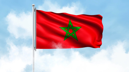 Naklejka premium Morocco Flag Waving with Clouds Sky Background