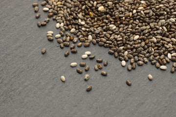 Close up of raw organic chia seeds.