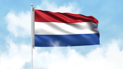 Fototapeta na wymiar Netherlands Flag Waving with Clouds Sky Background