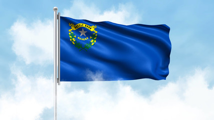 Nevada Flag Waving with Clouds Sky Background