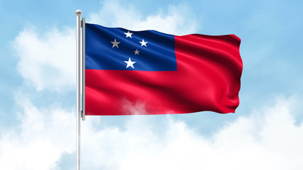 Samoa Flag Waving with Clouds Sky Background