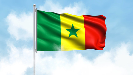 Senegal Flag Waving with Clouds Sky Background