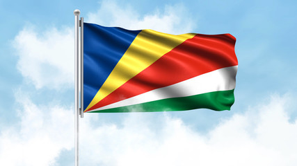 Seychelles Flag Waving with Clouds Sky Background