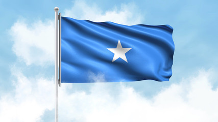 Somalia Flag Waving with Clouds Sky Background