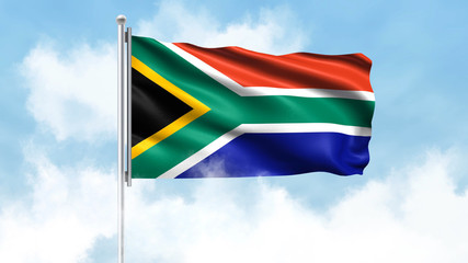 South Africa Flag Waving with Clouds Sky Background