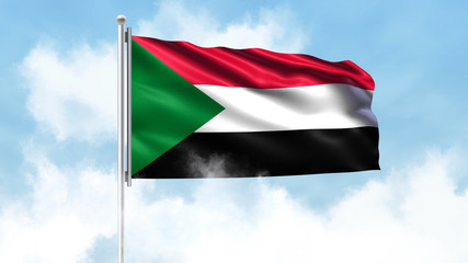 Sudan Flag Waving with Clouds Sky Background