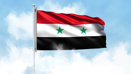 Fototapeta na wymiar Syria Flag Waving with Clouds Sky Background