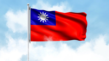 Fototapeta na wymiar Taiwan Flag Waving with Clouds Sky Background