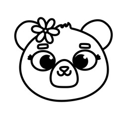 cute animal bear face with flower cartoon thick line