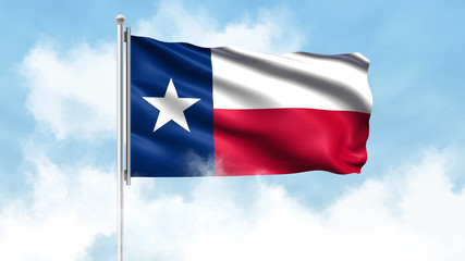 Fototapeta na wymiar Texas Flag Waving with Clouds Sky Background