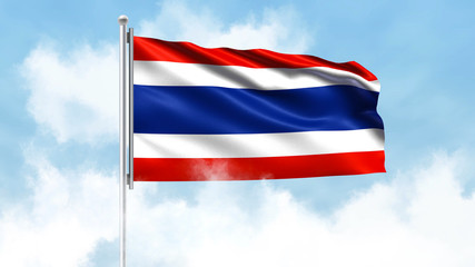Thailand Flag Waving with Clouds Sky Background