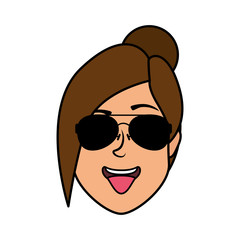 cute young woman head with sunglasses character