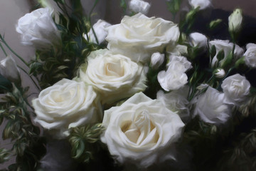 Design generated photos of white roses bouquet