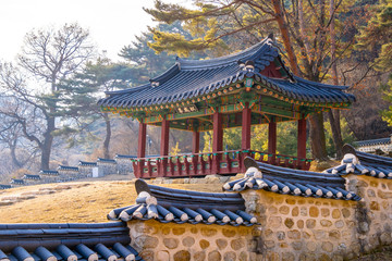 Namhansanseong Emergency Palace overlooked from the top of the mountain