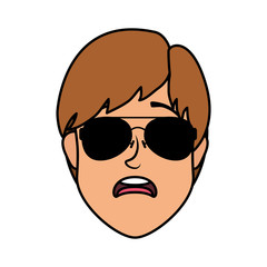 young man head with sunglasses character